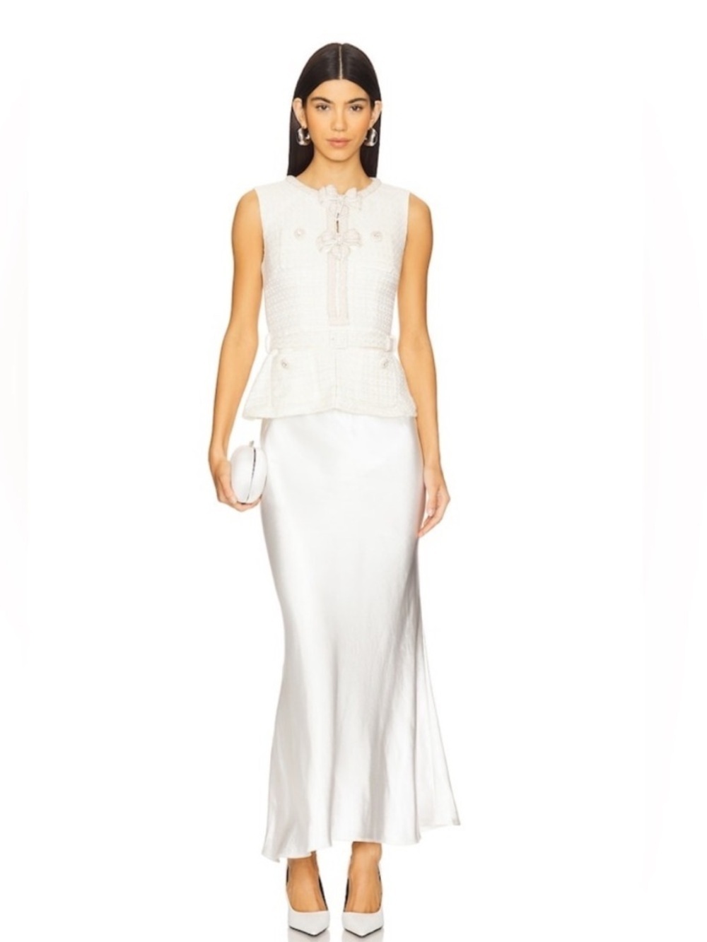 self-portrait Cream Boucle Midi Dress in Cream